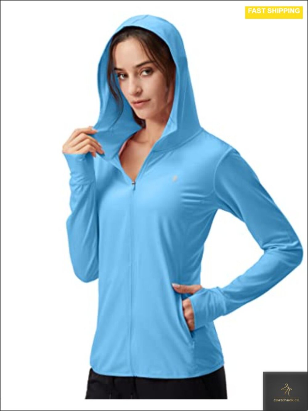 UPF 50+ Lightweight Zip Pocket Sun Hoodie Jacket Thumb Holes